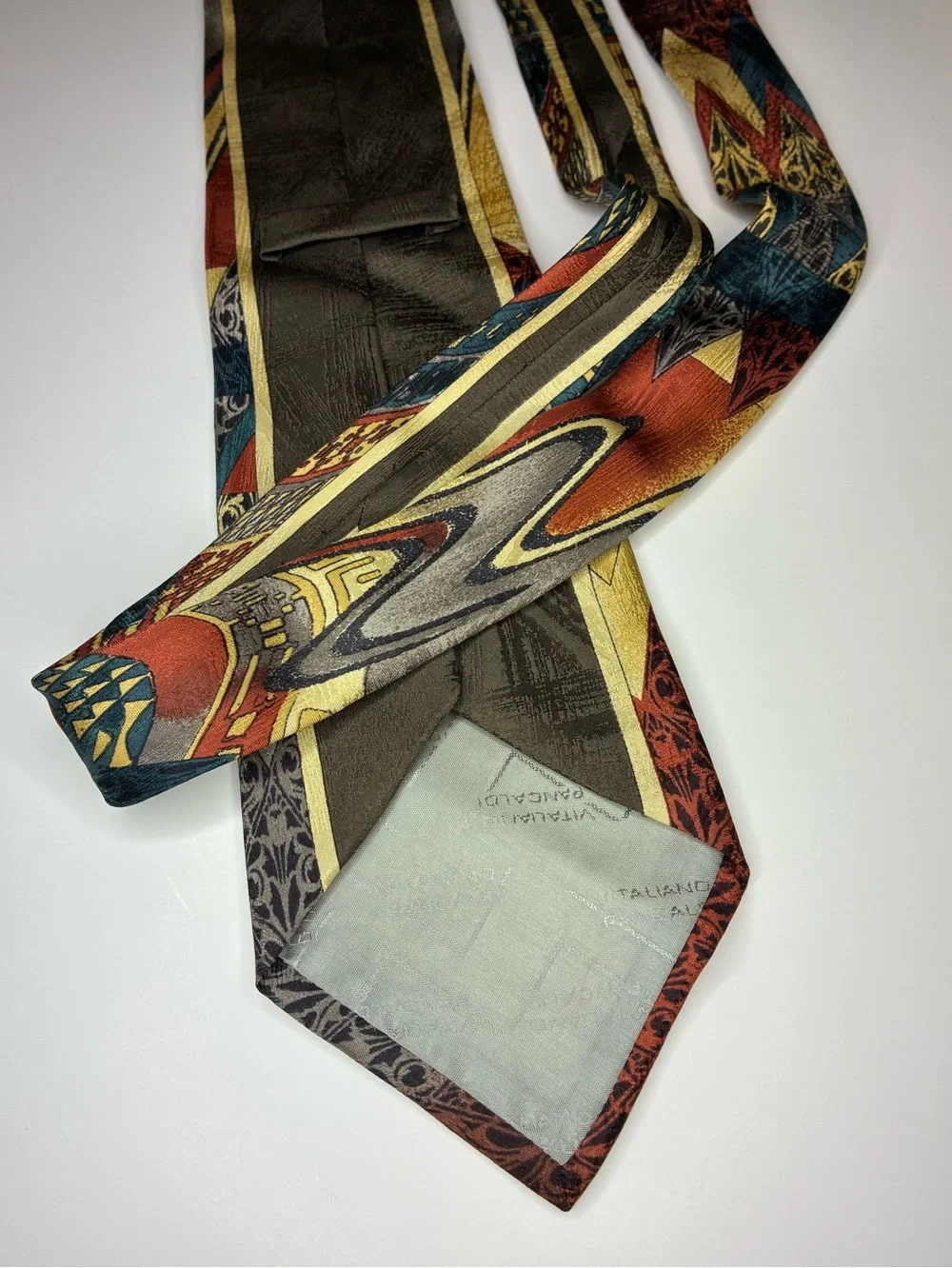 VTG VITALIANO PANCALDI SILK TIE ITALY ABSTRACT GEOMETRIC Brown Gold Red Luxury